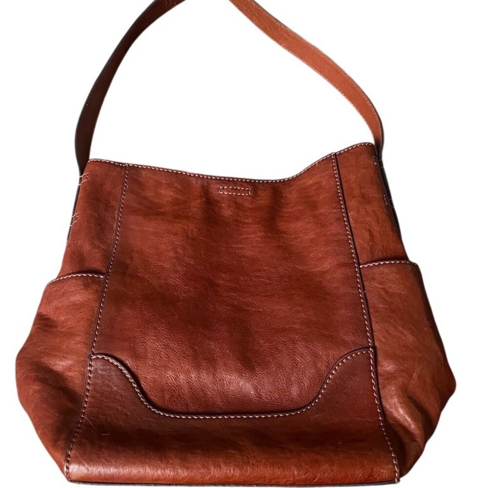 Frye Hobo Shoulder Bag Womens Brown Cognac Side Pockets Contrast Stitching - Picture 6 of 6